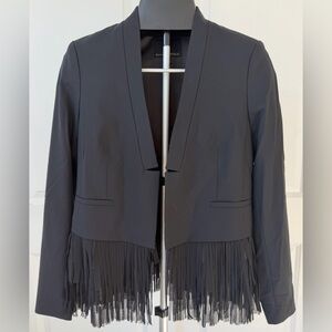 Banana Republic Black Wool Blend Fringe Hem Blazer Size 6